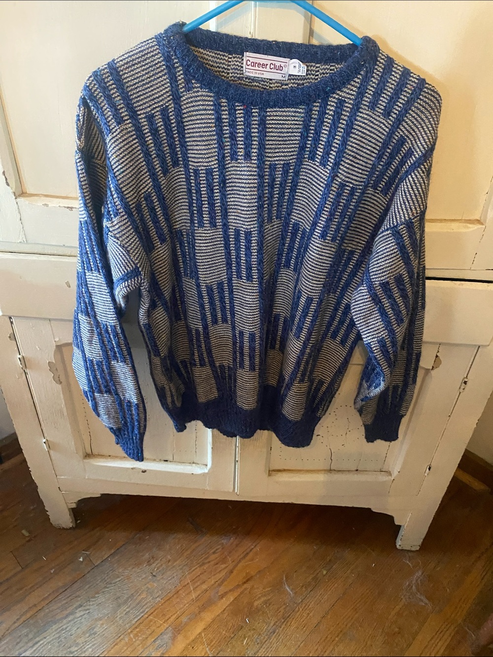 Career Club Blue & Gray Patterned Knit Sweater vintage
